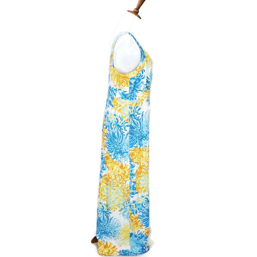 J. McLaughlin Floral Maxi Dress Size L Blue Yellow Sleeveless V Neck - Picture 4 of 12